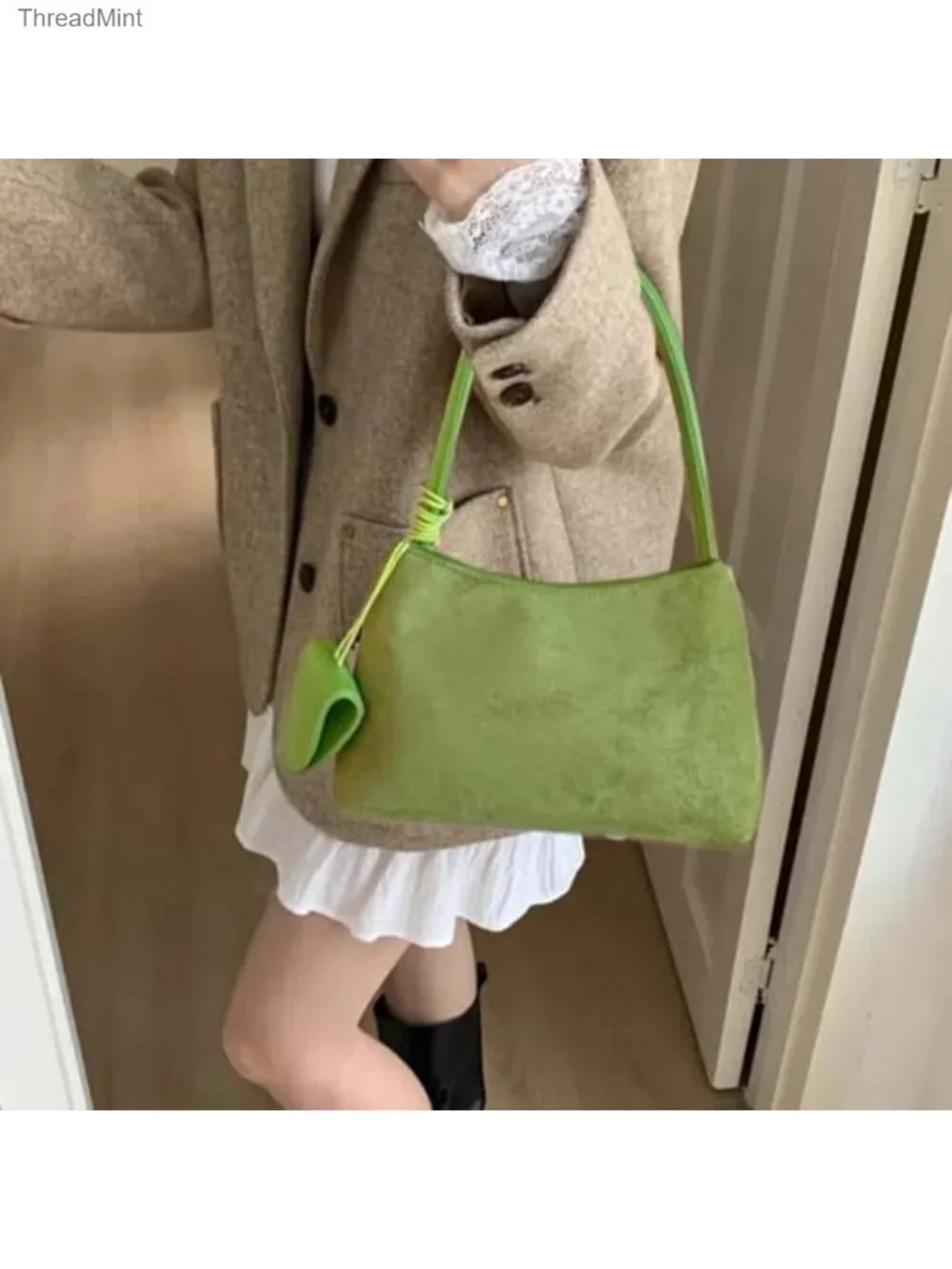 Suede Faux Leather Top Handle Satchel Hobo Purse Set with Zipper